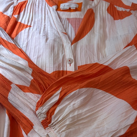 ANTHROPOLOGIE Tiered Buttondown Maxi Dress Orange Motif L - Picture 9 of 16